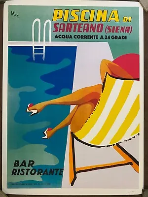 Vintage Italian 'Piscina' Bar/Restaurant Poster • $245