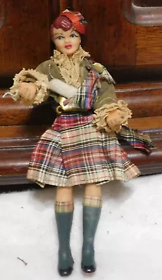 Vintage 6 1/2  Rubber Scottish Girl Doll Dressed In Kilt And Tartan Wrap With Ha • $7.99