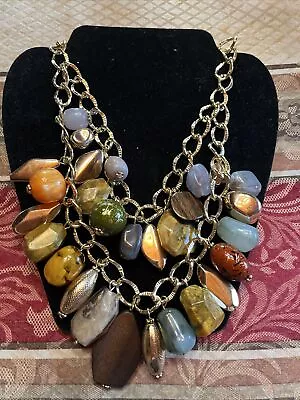£22.52 • Buy VTG 1946 Bib Statement Acrylic Bead Two-strand Necklace Layered 18-20”