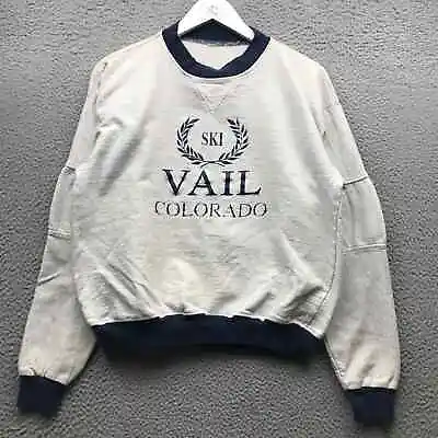 Vintage 90s Vail Colorado Ski Sweatshirt Two Tone Men's Medium Gray Navy Blue • $34.99