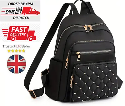 Quilted Rivet Large Capacity Backpack Nylon Durable Lightweight School Backpack • £14.99