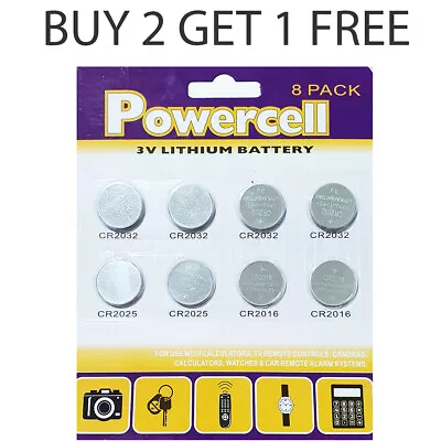 8 X PWC CR2032 CR2025 CR2016 3V Lithium Button Coin Cell Battery DL2032 BR2032 • £2.56