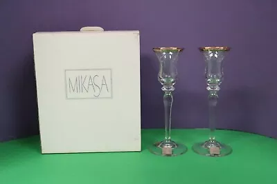 MIKASA Jamestown Gold Lead Crystal 8  Candle Holders W/Gold Trim T2703/339 • $22.99