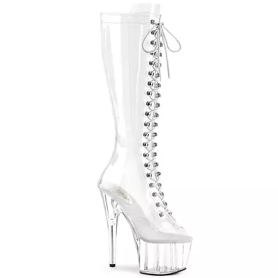 Sexy Clear Knee High Platform Open Toe Boots Pole Dancer Exotic Dancer Shoes • $179