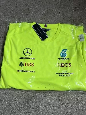 Mercedes AMG Petronas F1 Team Issue Tommy Hilfiger Fluro Green Set Up T-Shirt • £40