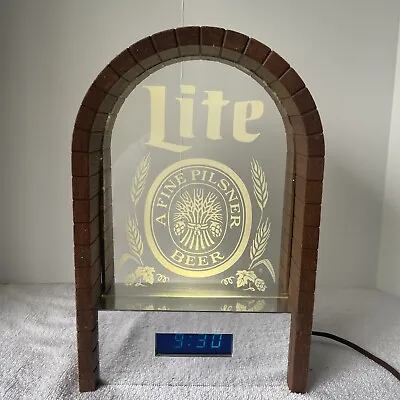 Vintage Miller Lite Beer Digital Lighted Clock A Fine Pilsner Beer Stained Glass • $59.88