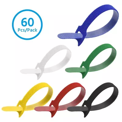 60pcs Microfiber Hook And Loop Reusable Fastening Cable Ties 8  Long Assorted • $10.60