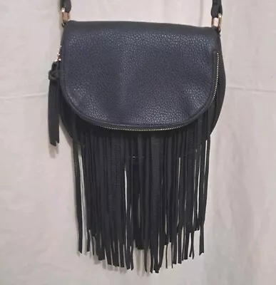 Melie Bianco Black Fringed Shoulderbag Crossbody Handbag Purse Pocketbook  • $29.95