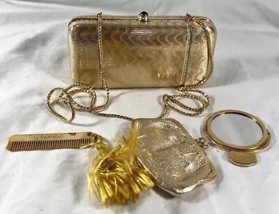 JUDITH LEIBER Vintage Authentic Gold Metal Crystal Evening Clutch • $650