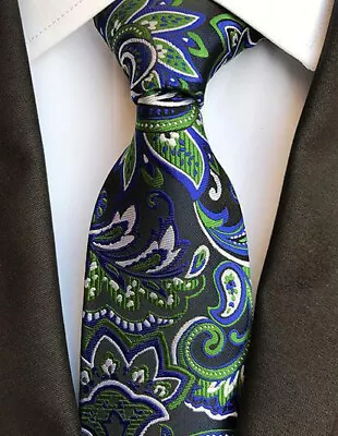 Tie Pocket Square Blue Green Paisley Set 100% Silk Wedding Necktie Hanky • £8.95