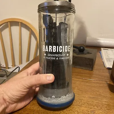 Vintage  Barbicide Barbers Disinfectant Glass Jar W/ Metal Lid And Insert • $24