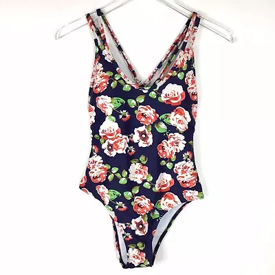  Marina Vida Bathing Suit S One Piece Floral Blue Rose Racer Back Cross New Tags • $19.88