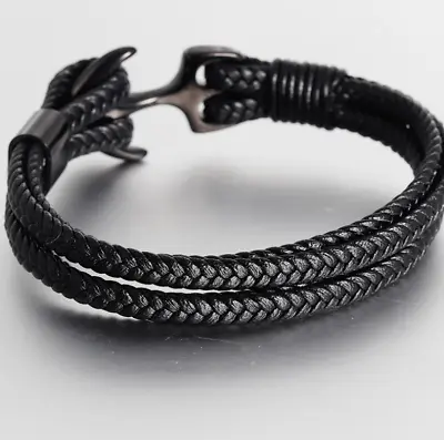 Men's Stainless Steel Anchor Bracelet Vintage Woven Leather Leather Bracelet Mul • $16.99