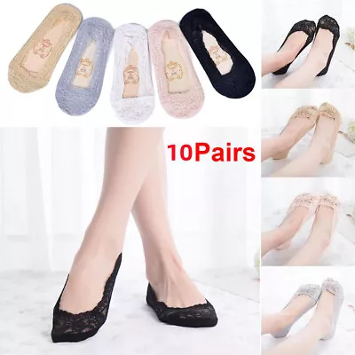 10Pair Anti-slip Women Ladies Footsies Skin Shoe Liners Invisible Thin Lace Sock • £4.69