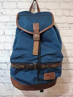Vintage LL Bean Backpack Rucksack Weekender Blue USA Nylon Leather Trim Bottom • $40