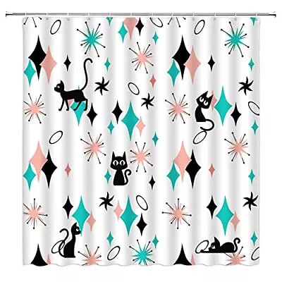 Mid Century Modern Cat Shower Curtain 1950s 1960s Abstract Bathroom Curtain • $23.99