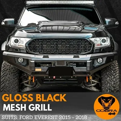 FRONT MESH GRILL Fits FORD EVEREST 2015 2016 2017 2018 GLOSS BLACK GRILLE • $249