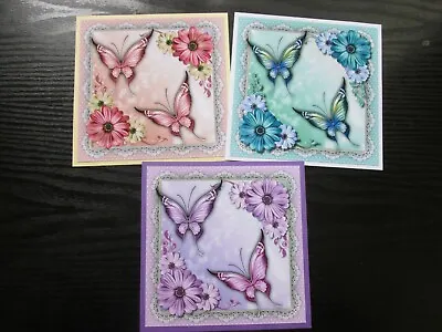£1.85 • Buy   3 X COLOURED BUTTERFLYS & DAISY LACED FRAME Card Making Toppers 
