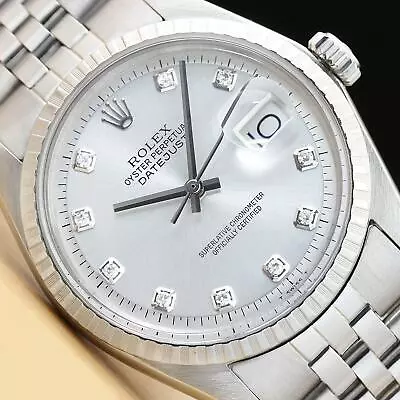 ROLEX MENS DATEJUST 1603 SILVER DIAMOND STAINLESS STEEL WATCH W/ORIGINAL BAND • $4399