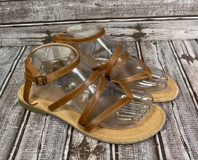 MOSSIMO SUPPLY CO Women's 8.5 Strappy Flat Brown Ankle Strap Buckle Sandals • $14.99
