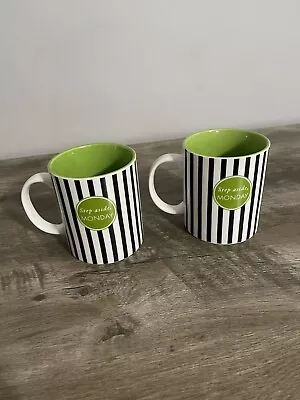  Step Aside Monday  Coffee Mug Stoneware Green Black Stripes 14oz (2 Mugs) • $13.99