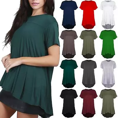 Ladies Womens Loose Fit Oversized Hi Lo Dip Hem Tee T Shirt Top Swing Mini Dress • £5.49