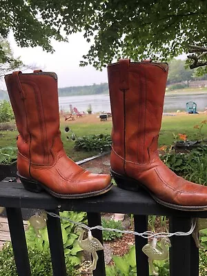 Vintage ACME Brown Leather MOTO Cowboy Boots Mens US 7.5 Western Rocker KICKS • $19