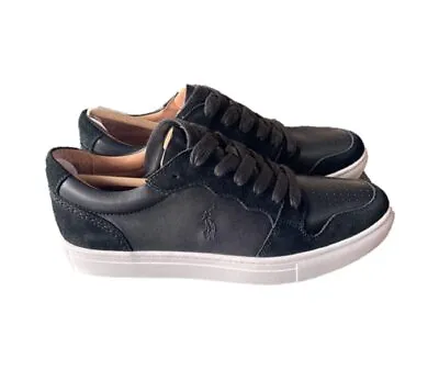 Ralph Lauren Polo Jeston Black Suede Leather Trainers Court Shoes UK 8 EU 42 • £69.99