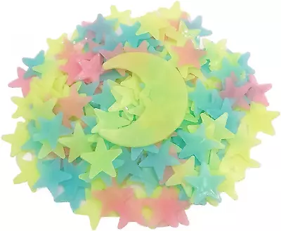 200 Pcs Colorful Glow In The Dark Luminous Stars And Moon Fluorescent Noctilucen • $10.09