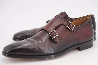 Light Wear | $350 Magnanni 9 Eu 42 Cognac Burnished Burgundy Double Monk Strap • $156