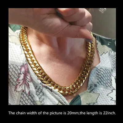 16/20mm Men Gold Plated Stainless Steel Curb Cuban Link Chain Necklace Jewelry • $8.54