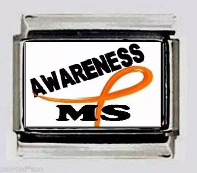 MS Awareness Ribbon Multiple Sclerosis Italian Photo 9mm Charm For Link Bracelet • $6