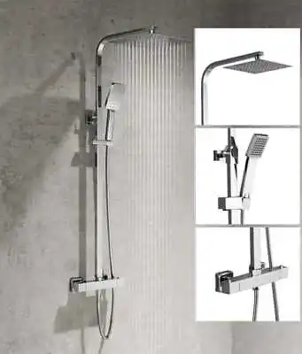 £64.50 • Buy Thermostatic Exposed Chrome Shower Mixer Bathroom Twin Head Large Square Bar Set