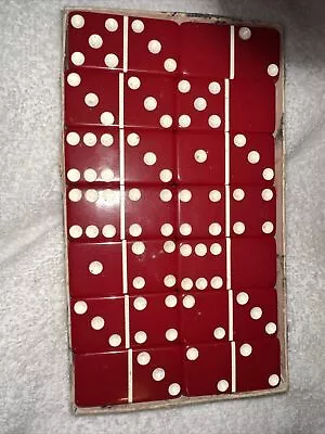 Vintage Puremco #616 Standard Red Marblelike Dominoes W/ Box Waco Texas USA • $21.99