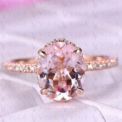 6.41Ct Oval Natural Morganite & Diamond 100% 14k SOLID Rose Gold Engagement Ring • $825