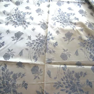 50cm X 124cm Vintage Blue Rose Floral Satin Damask 1950s Dress Curtain Fabric • $25
