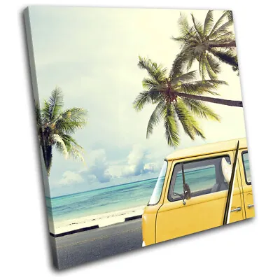 Camper Van Surfing Gift Sunset Seascape SINGLE CANVAS WALL ART Picture Print • £19.99