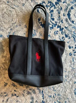 Vintage Y2K POLO RALPH LAUREN EMBROIDERED CANVAS TOTE BAG BLACK RED Preowned • $24.99