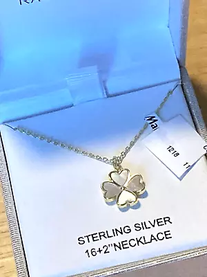 Rachel Zoe 14K Gold/Sterling Silver Mother Of Pearl MOP 4 Leaf Clover Necklace • $29