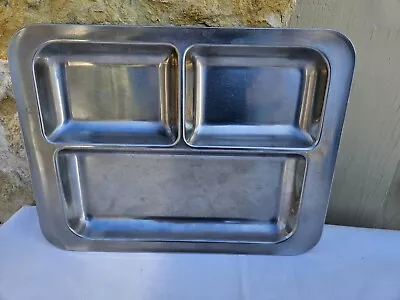 Vintage HEAVY Stainless Steel Lunch Tray 3 Divided Section Cafeteria Mess Hall • $18