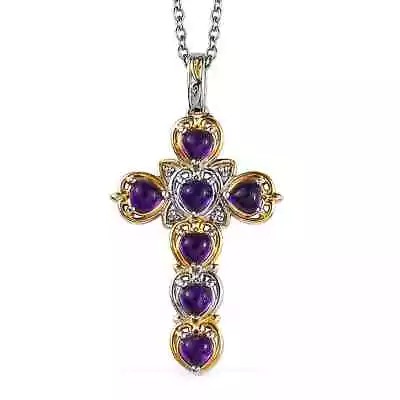 18K Yellow Gold Platinum Plated Natural Amethyst Pendant Necklace 20  Ct 2.1 • $16.20