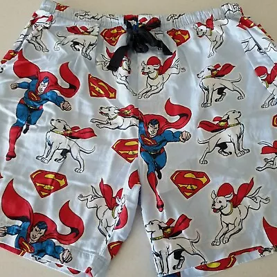 Peter Alexander Mens Size L Superman & Dog Light Blue Cotton Knit Pajama Shorts • $34.95