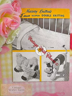 Vintage Knitting Pattern Baby's Blanket With Toy Lamb & Donkey • £1.99