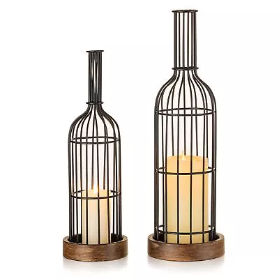 Metal Lanterns Decorative Set Of 2 - Indoor Rustic Farmhouse Candle Holder Wi... • $40.91