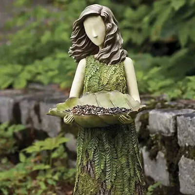 Garden Sherwood Fern Fairy Statuary With Bird Feeder Lawn Sculpture Art Ornament • £9.88