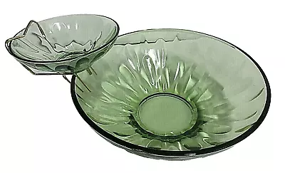 VTG MCM Retro Chip And Dip Set With Holder Avocado Green Glass  Snacks • $21.90