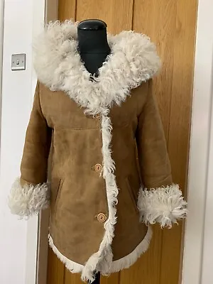 Joseph Real Sheepskin Shearling Toscana Hooded Mongolian Fur Jacket Coat UK8-10 • £170