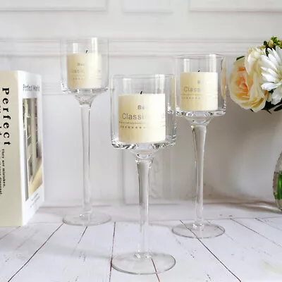 3X Tall Glass Candles Holder Goblet Tealight Stand Candlestick Table Centerpiece • £12.94