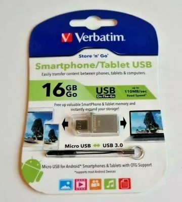 Verbatim Store N Go Smartphone/Tablet USB Drive 16GB - 64935 • $20