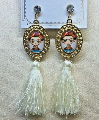 Frida Kahlo With Tassel White Fashion Earrings • $4.99